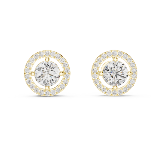 Round Lab Grown Diamond Halo Stud Earrings | Brilliant Pave Border Style | 10K, 14K, and 18K Gold