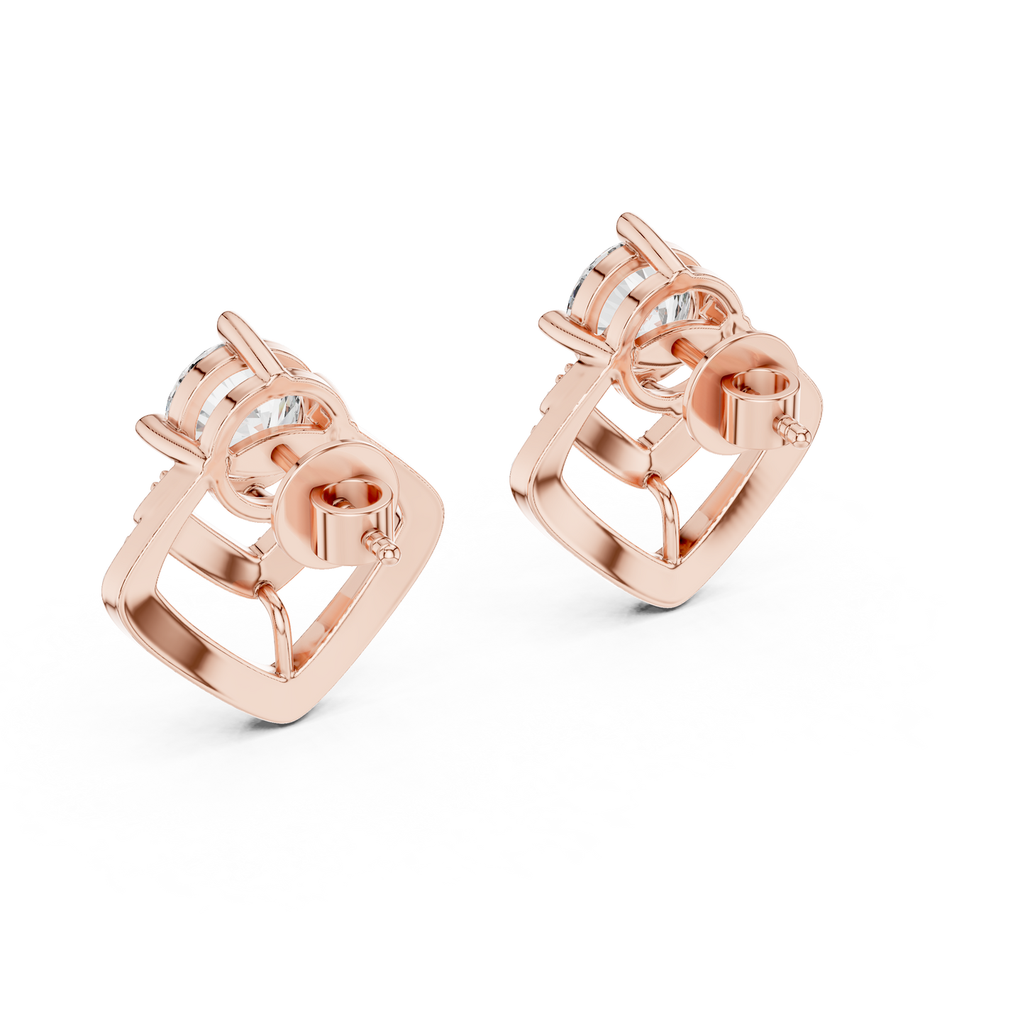 Round Lab Grown Diamond Geometric Chevron Earrings | V-Shape Halo Drops | 10K, 14K, and 18K Gold