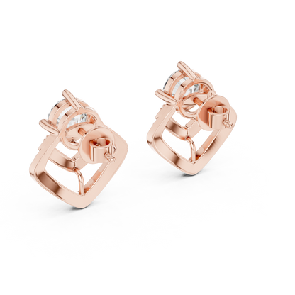 Round Lab Grown Diamond Geometric Chevron Earrings | V-Shape Halo Drops | 10K, 14K, and 18K Gold