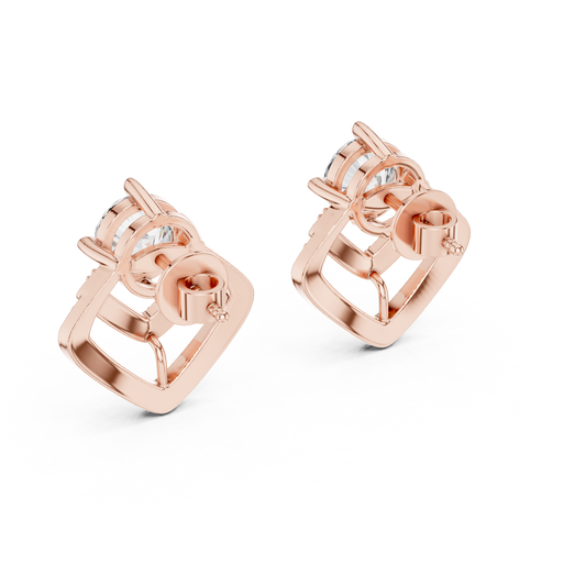 Round Lab Grown Diamond Geometric Chevron Earrings | V-Shape Halo Drops | 10K, 14K, and 18K Gold