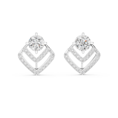 Round Lab Grown Diamond Geometric Chevron Earrings | V-Shape Halo Drops | 10K, 14K, and 18K Gold
