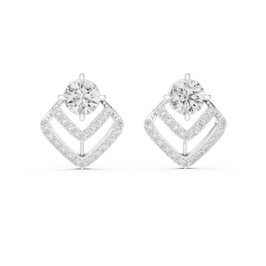 Round Lab Grown Diamond Geometric Chevron Earrings | V-Shape Halo Drops | 10K, 14K, and 18K Gold