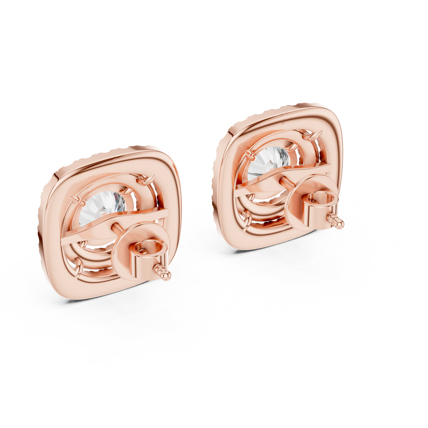 Round Lab Grown Diamond Double Cushion Halo Stud Earrings | 10K, 14K, and 18K Gold