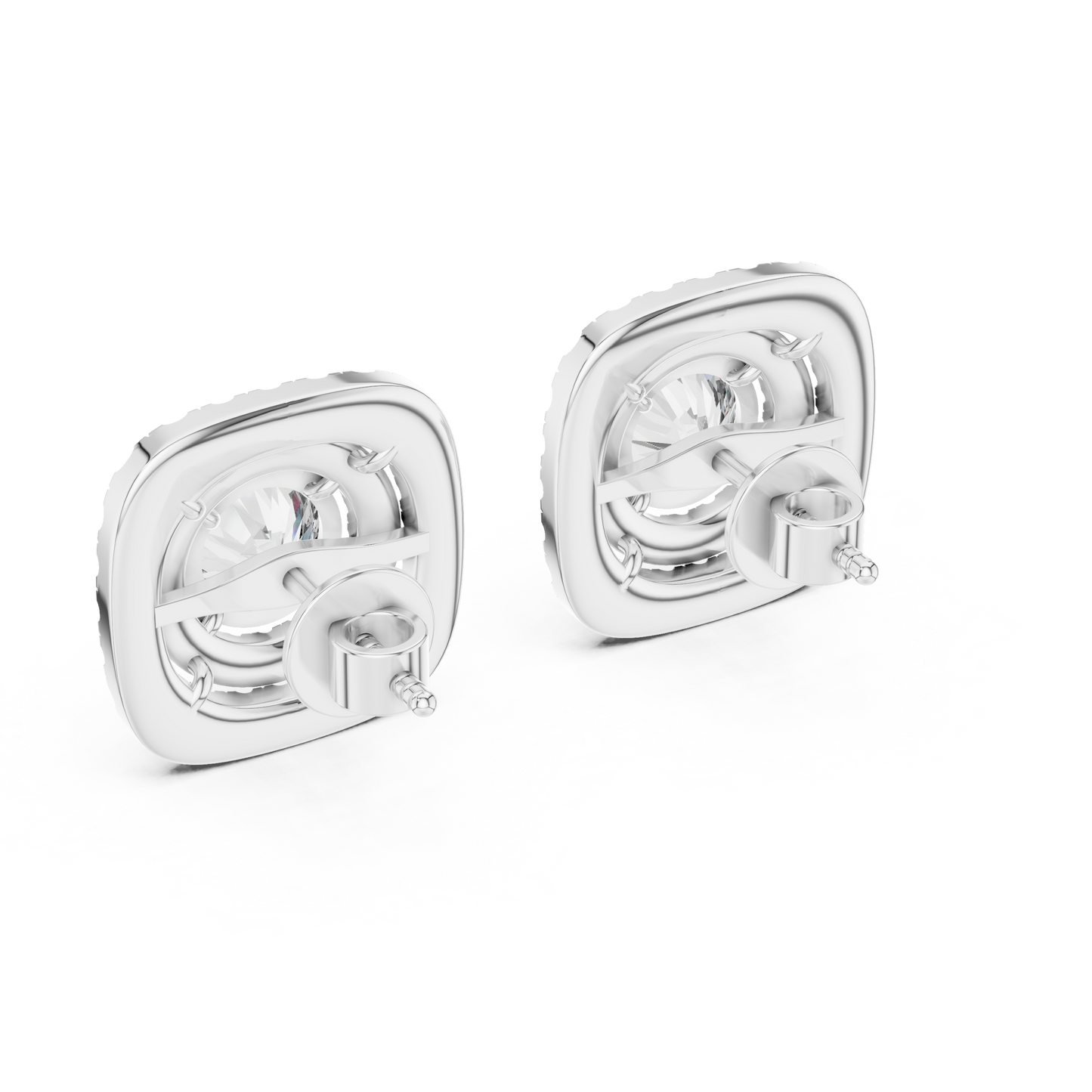 Round Lab Grown Diamond Double Cushion Halo Stud Earrings | 10K, 14K, and 18K Gold