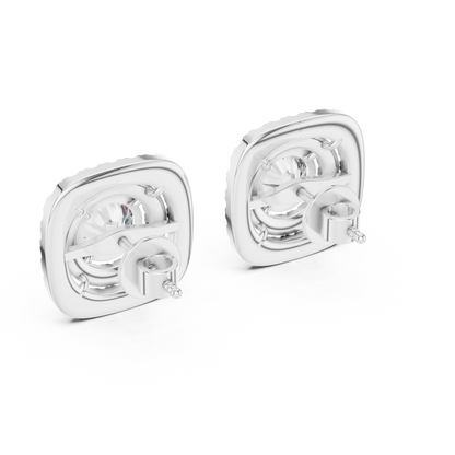 Round Lab Grown Diamond Double Cushion Halo Stud Earrings | 10K, 14K, and 18K Gold