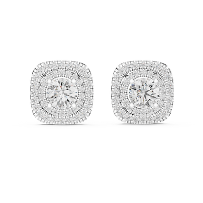 Round Lab Grown Diamond Double Cushion Halo Stud Earrings | 10K, 14K, and 18K Gold