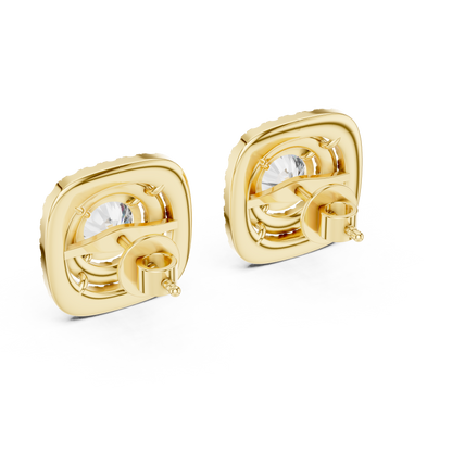 Round Lab Grown Diamond Double Cushion Halo Stud Earrings | 10K, 14K, and 18K Gold