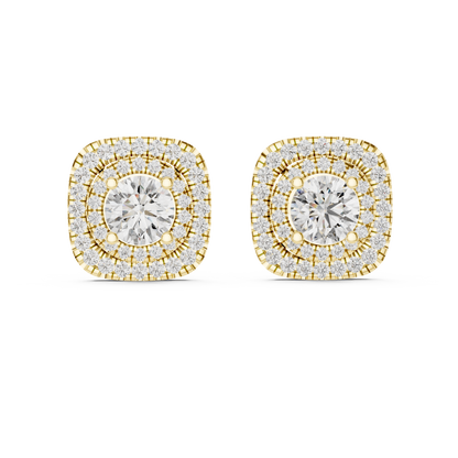 Round Lab Grown Diamond Double Cushion Halo Stud Earrings | 10K, 14K, and 18K Gold