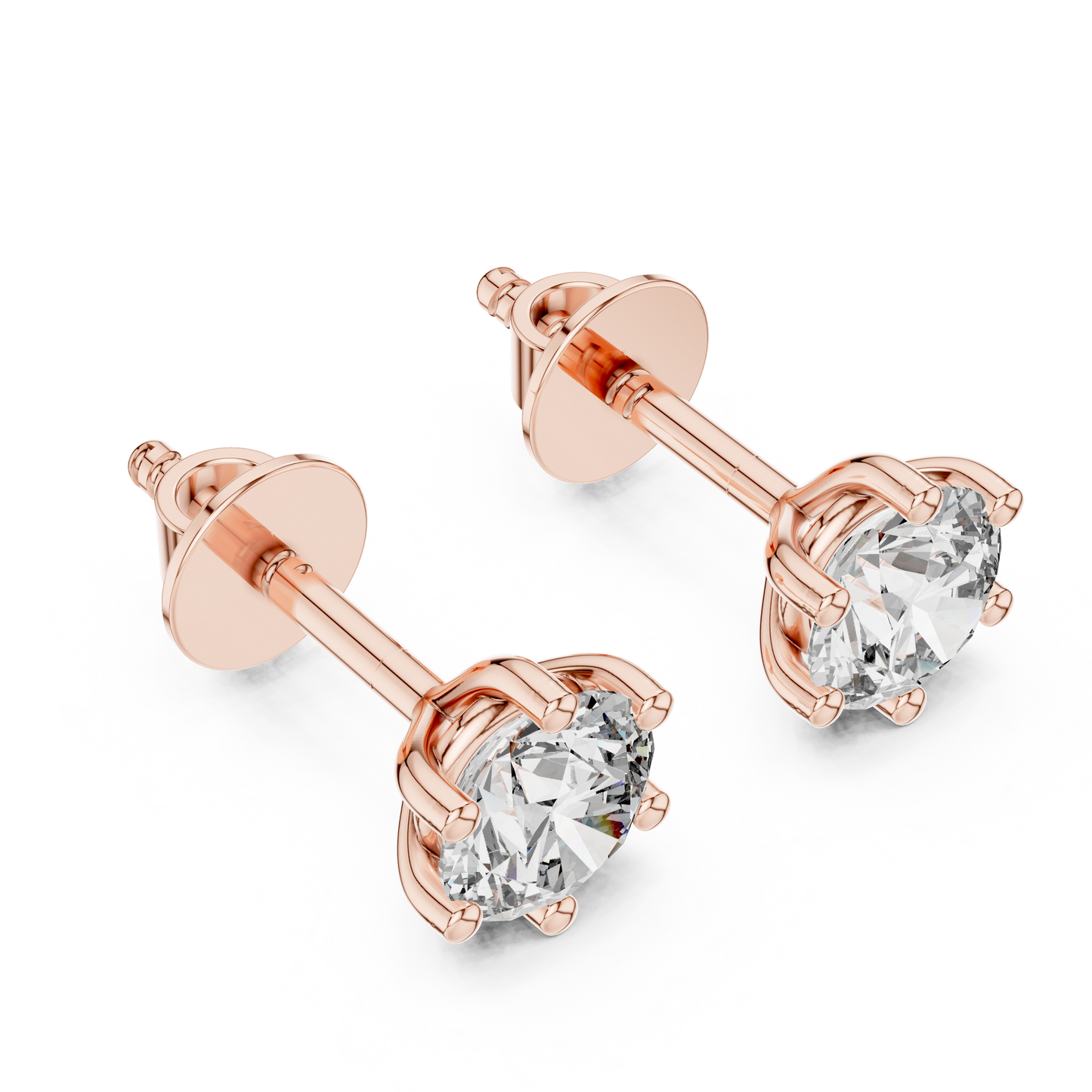 Round Lab Grown Diamond Six-Prong Stud Earrings | Classic Tulip Basket Style | 10K, 14K, and 18K Gold