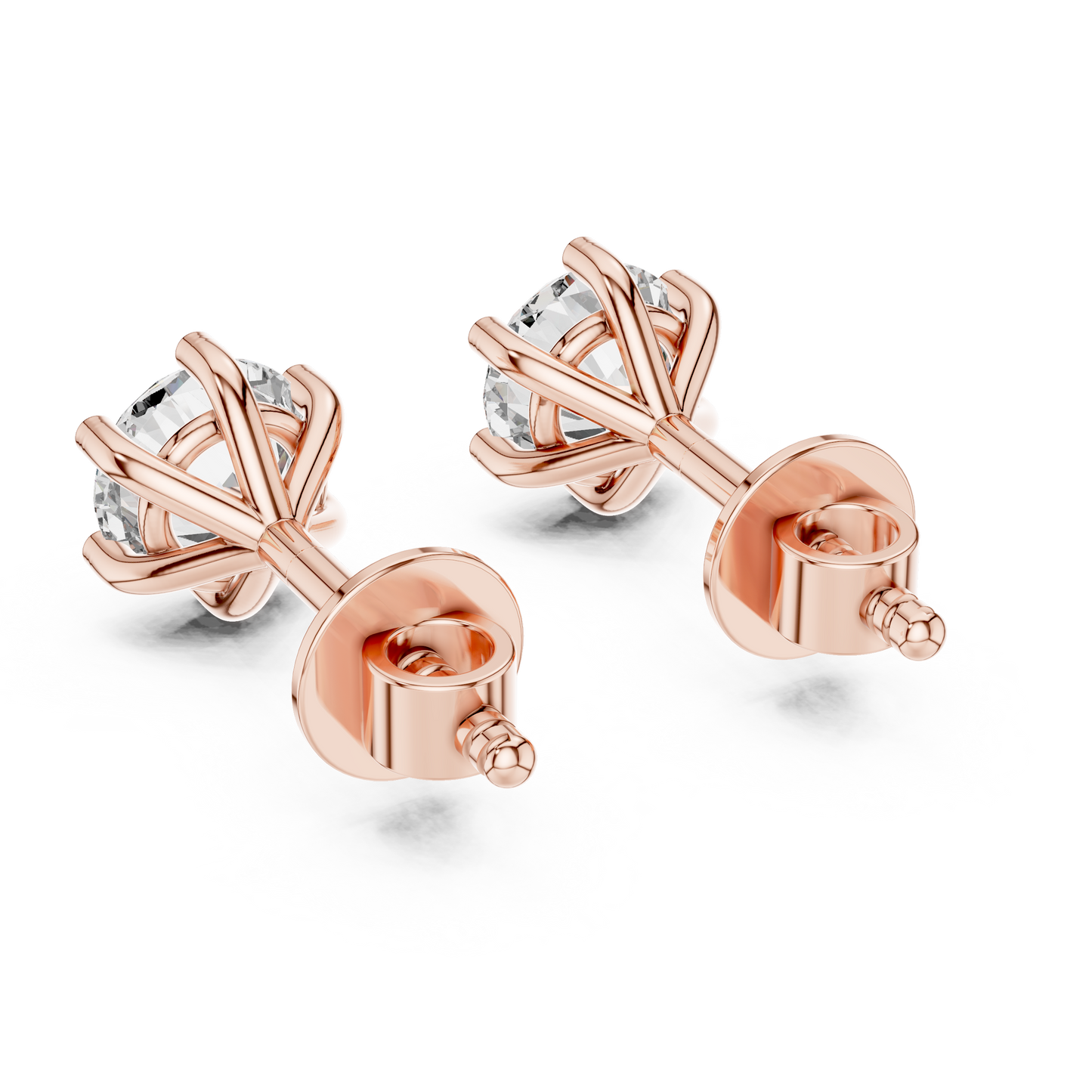 Round Lab Grown Diamond Six-Prong Stud Earrings | Classic Tulip Basket Style | 10K, 14K, and 18K Gold