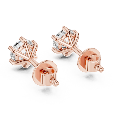 Round Lab Grown Diamond Six-Prong Stud Earrings | Classic Tulip Basket Style | 10K, 14K, and 18K Gold