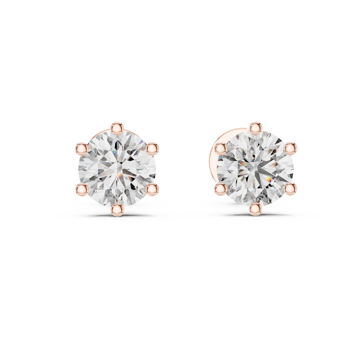 Round Lab Grown Diamond Six-Prong Stud Earrings | Classic Tulip Basket Style | 10K, 14K, and 18K Gold