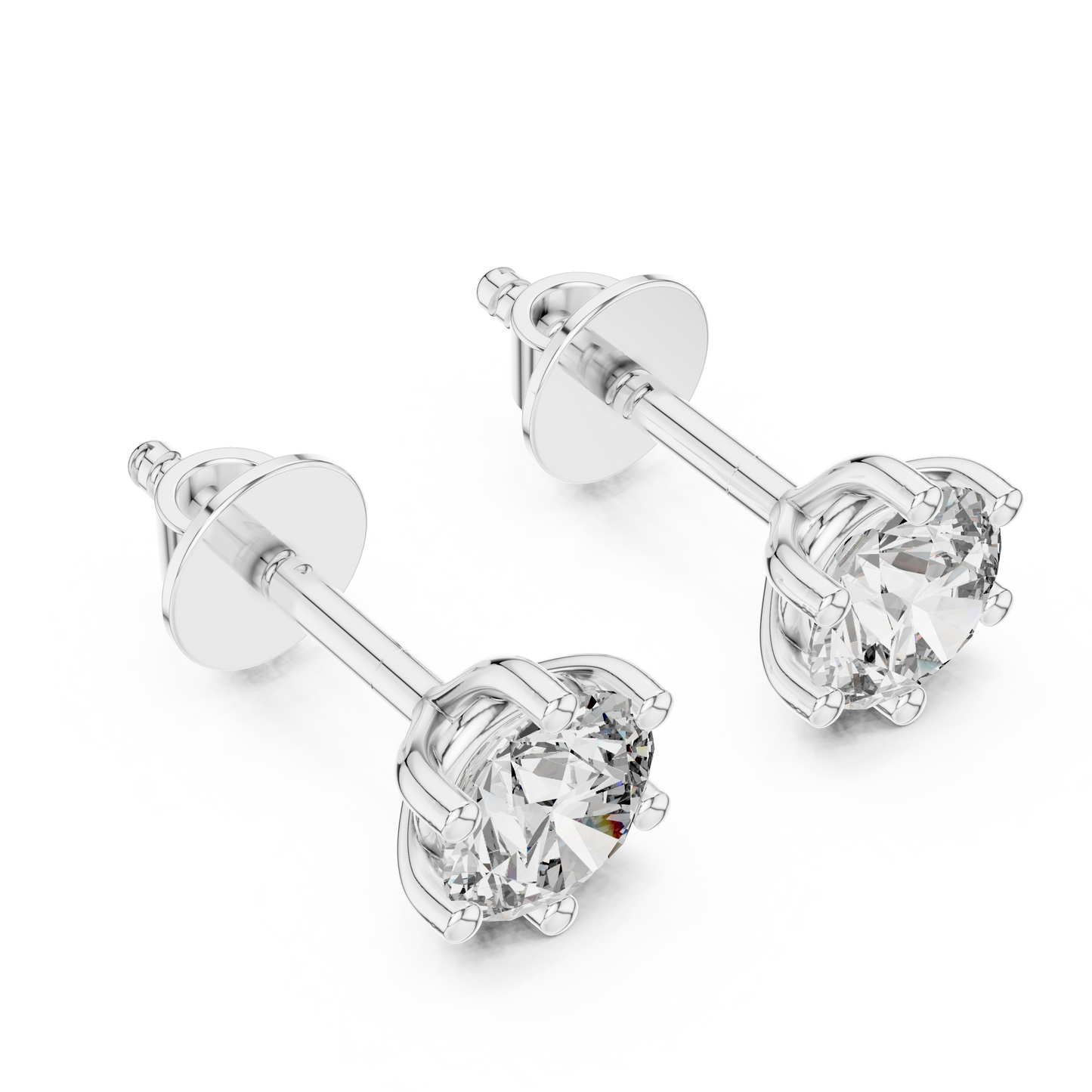 Round Lab Grown Diamond Six-Prong Stud Earrings | Classic Tulip Basket Style | 10K, 14K, and 18K Gold