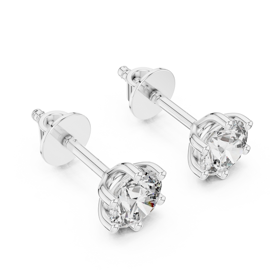 Round Lab Grown Diamond Six-Prong Stud Earrings | Classic Tulip Basket Style | 10K, 14K, and 18K Gold