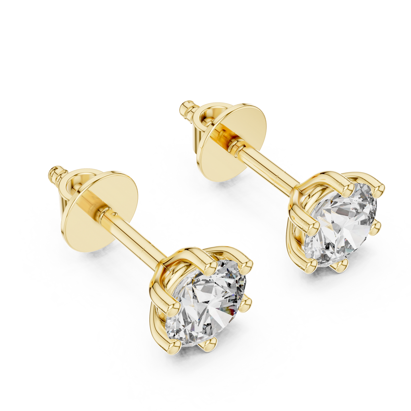 Round Lab Grown Diamond Six-Prong Stud Earrings | Classic Tulip Basket Style | 10K, 14K, and 18K Gold