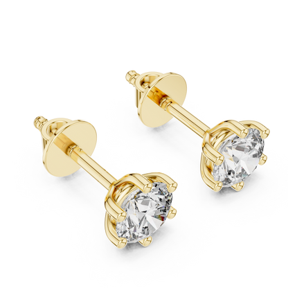 Round Lab Grown Diamond Six-Prong Stud Earrings | Classic Tulip Basket Style | 10K, 14K, and 18K Gold