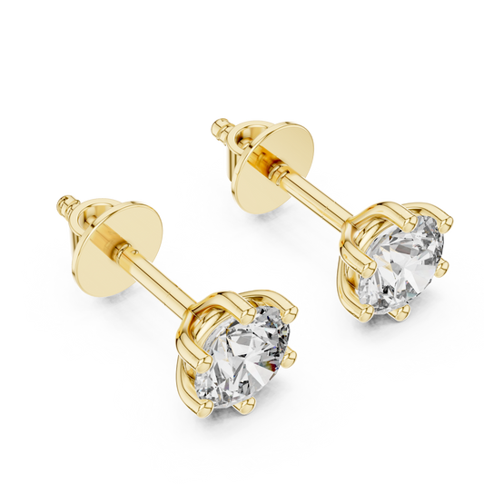 Round Lab Grown Diamond Six-Prong Stud Earrings | Classic Tulip Basket Style | 10K, 14K, and 18K Gold