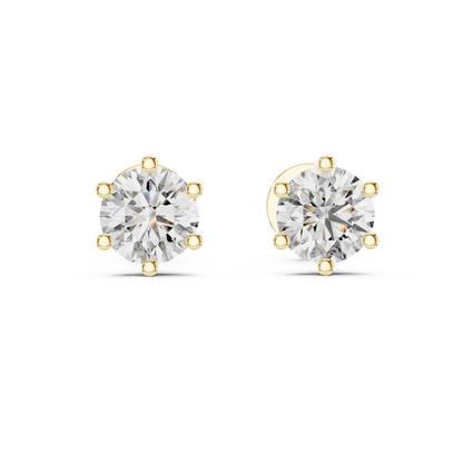 Round Lab Grown Diamond Six-Prong Stud Earrings | Classic Tulip Basket Style | 10K, 14K, and 18K Gold