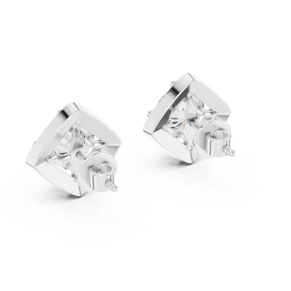 Round Lab Grown Diamond Cushion Halo Stud Earrings | Square Pave Border Style | 10K, 14K, and 18K Gold