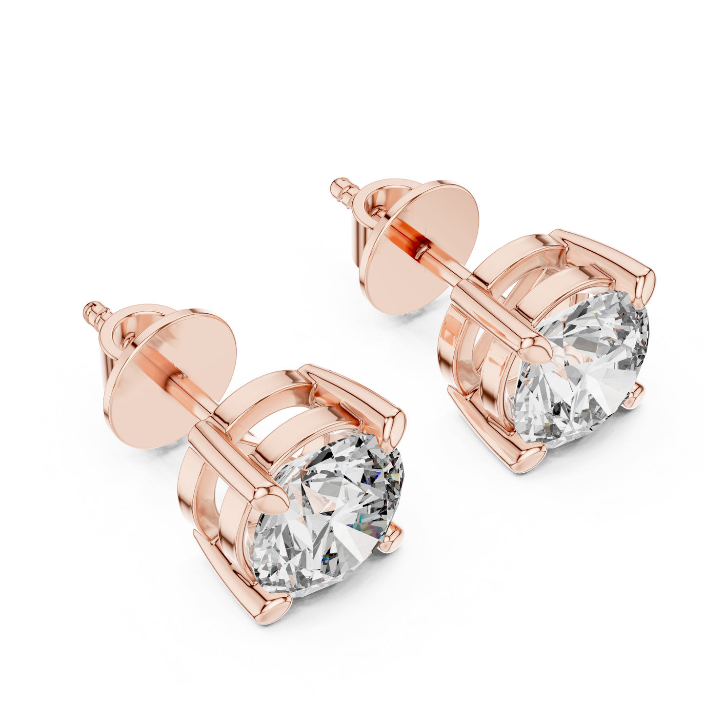 Round Lab Grown Diamond Stud Earrings | Elegant Four-Prong Crown Style | 10K, 14K, and 18K Gold
