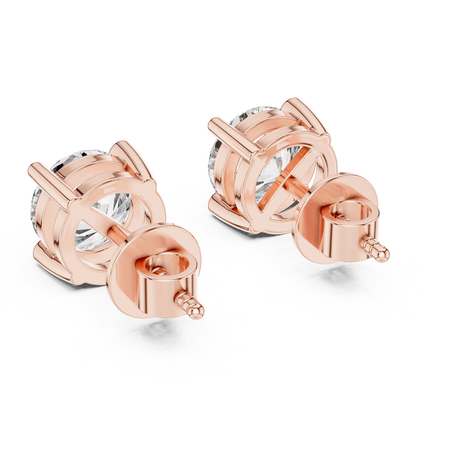 Round Lab Grown Diamond Stud Earrings | Elegant Four-Prong Crown Style | 10K, 14K, and 18K Gold