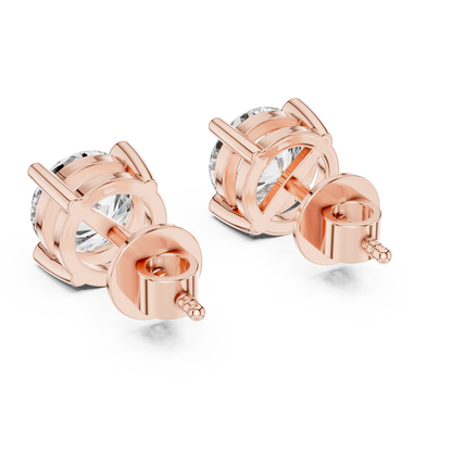 Round Lab Grown Diamond Stud Earrings | Elegant Four-Prong Crown Style | 10K, 14K, and 18K Gold