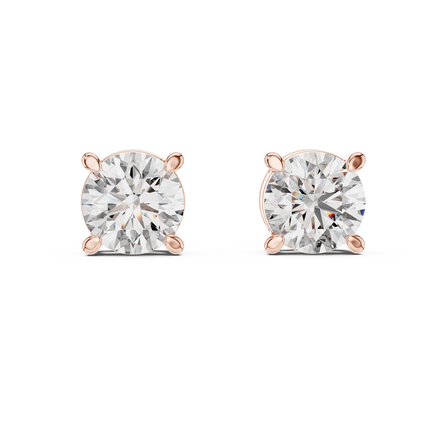 Round Lab Grown Diamond Stud Earrings | Elegant Four-Prong Crown Style | 10K, 14K, and 18K Gold