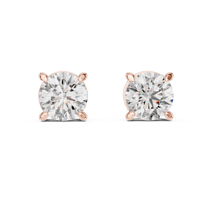 Round Lab Grown Diamond Stud Earrings | Elegant Four-Prong Crown Style | 10K, 14K, and 18K Gold