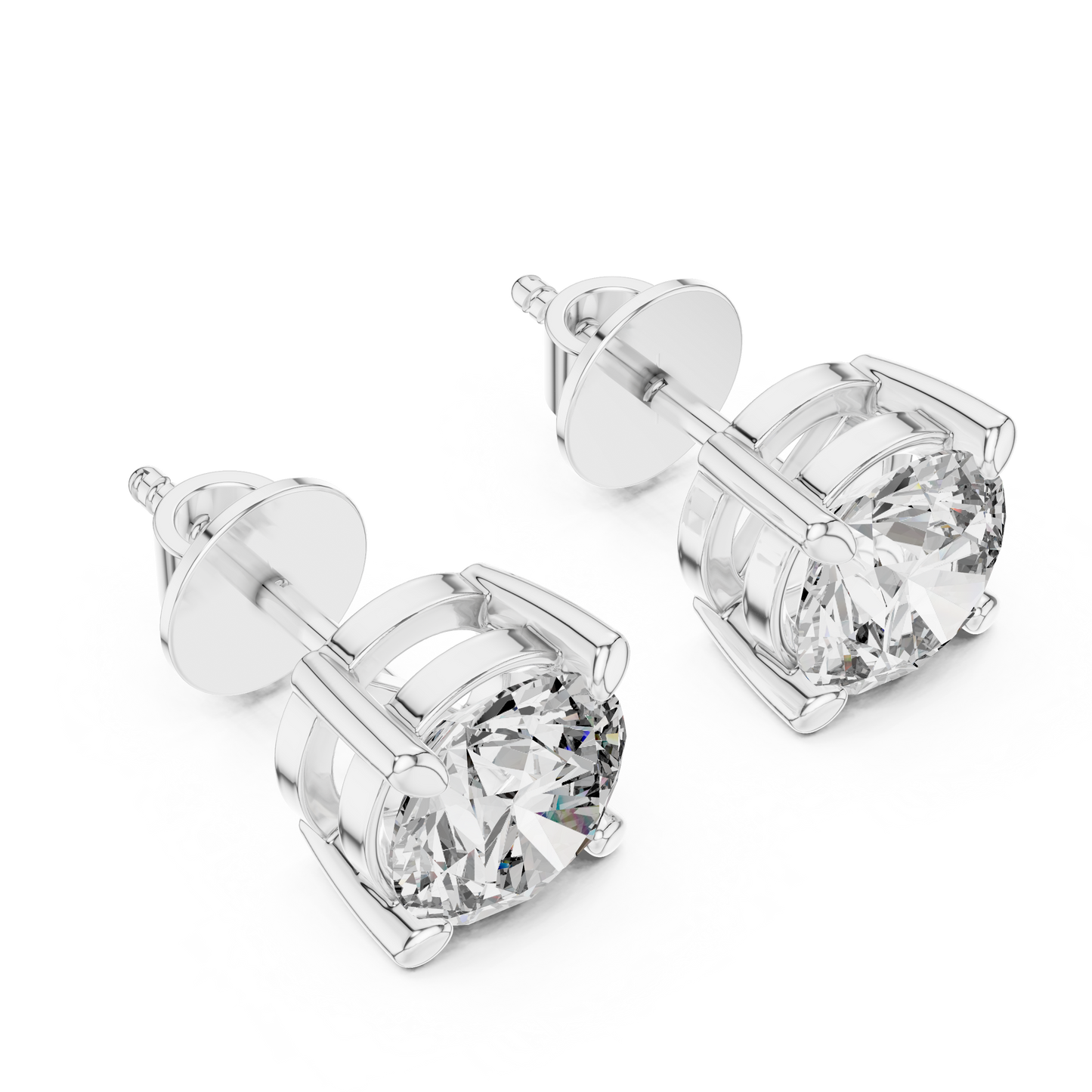 Round Lab Grown Diamond Stud Earrings | Elegant Four-Prong Crown Style | 10K, 14K, and 18K Gold