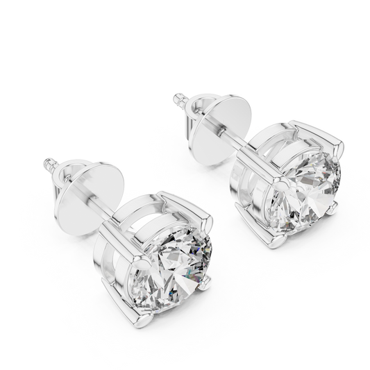 Round Lab Grown Diamond Stud Earrings | Elegant Four-Prong Crown Style | 10K, 14K, and 18K Gold