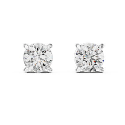 Round Lab Grown Diamond Stud Earrings | Elegant Four-Prong Crown Style | 10K, 14K, and 18K Gold