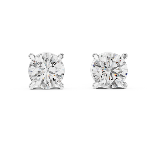 Round Lab Grown Diamond Stud Earrings | Elegant Four-Prong Crown Style | 10K, 14K, and 18K Gold