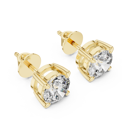 Round Lab Grown Diamond Stud Earrings | Elegant Four-Prong Crown Style | 10K, 14K, and 18K Gold