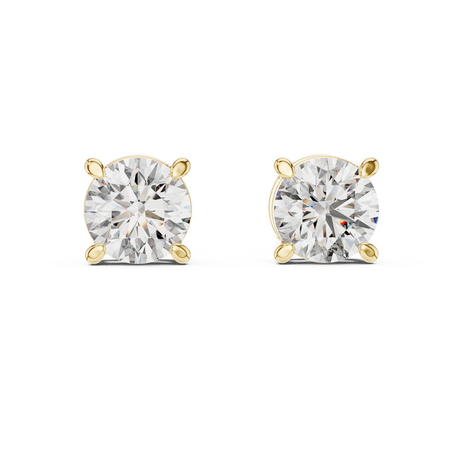 Round Lab Grown Diamond Stud Earrings | Elegant Four-Prong Crown Style | 10K, 14K, and 18K Gold