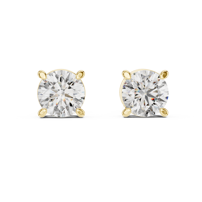 Round Lab Grown Diamond Stud Earrings | Elegant Four-Prong Crown Style | 10K, 14K, and 18K Gold