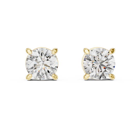 Round Lab Grown Diamond Stud Earrings | Elegant Four-Prong Crown Style | 10K, 14K, and 18K Gold
