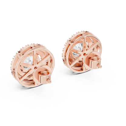 Round Lab Grown Diamond Double Halo Stud Earrings | 10K, 14K, and 18K Gold | ER-0017