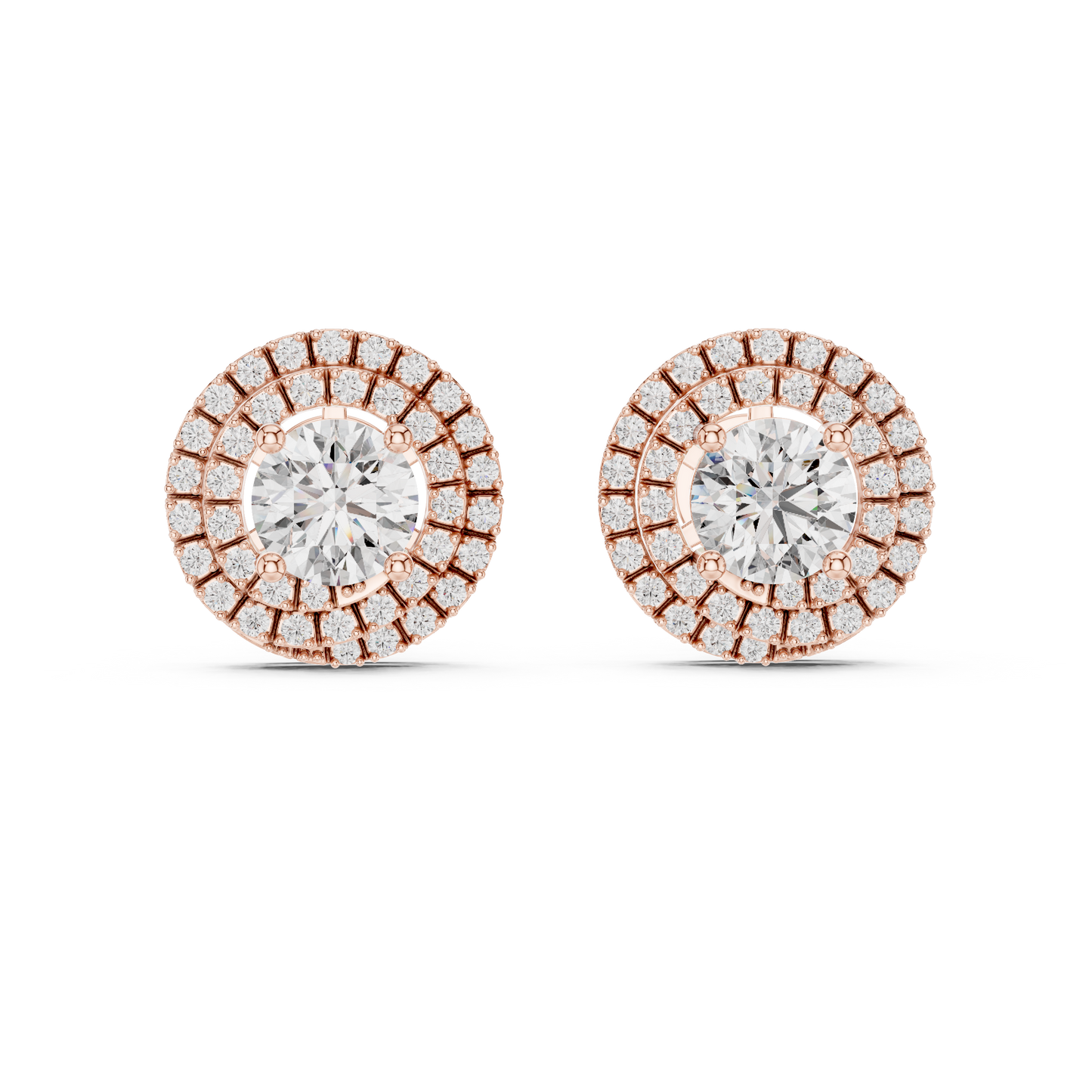 Round Lab Grown Diamond Double Halo Stud Earrings | 10K, 14K, and 18K Gold | ER-0017