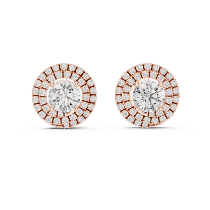 Round Lab Grown Diamond Double Halo Stud Earrings | 10K, 14K, and 18K Gold | ER-0017