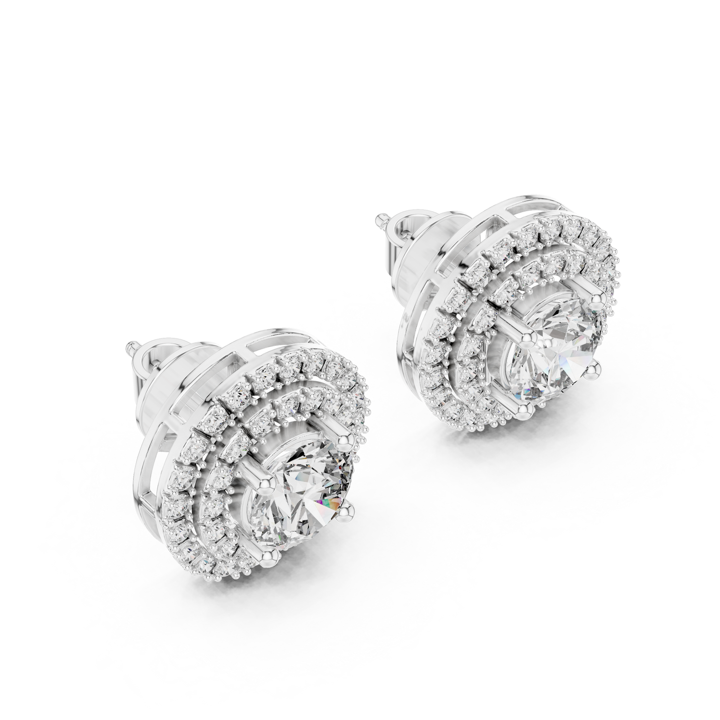 Round Lab Grown Diamond Double Halo Stud Earrings | 10K, 14K, and 18K Gold | ER-0017