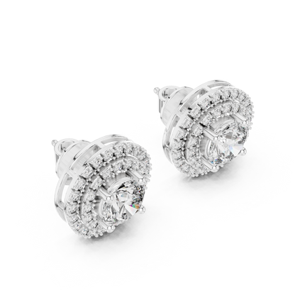 Round Lab Grown Diamond Double Halo Stud Earrings | 10K, 14K, and 18K Gold | ER-0017