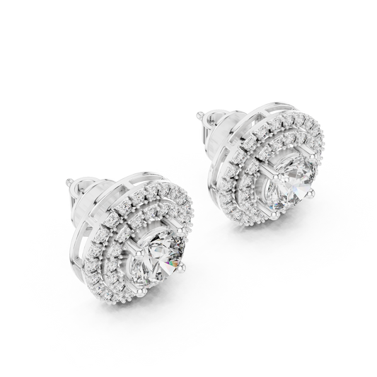 Round Lab Grown Diamond Double Halo Stud Earrings | 10K, 14K, and 18K Gold | ER-0017