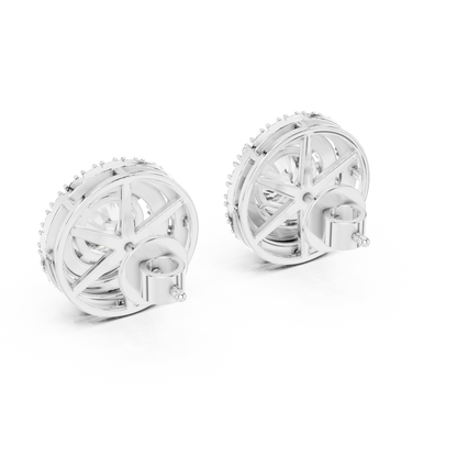 Round Lab Grown Diamond Double Halo Stud Earrings | 10K, 14K, and 18K Gold | ER-0017