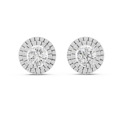 Round Lab Grown Diamond Double Halo Stud Earrings | 10K, 14K, and 18K Gold | ER-0017