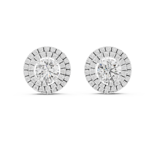 Round Lab Grown Diamond Double Halo Stud Earrings | 10K, 14K, and 18K Gold | ER-0017