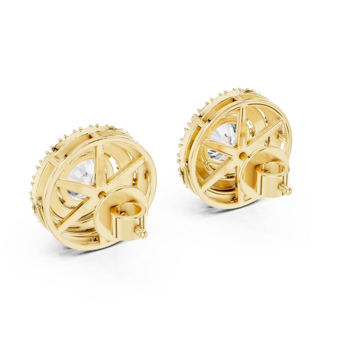 Round Lab Grown Diamond Double Halo Stud Earrings | 10K, 14K, and 18K Gold | ER-0017