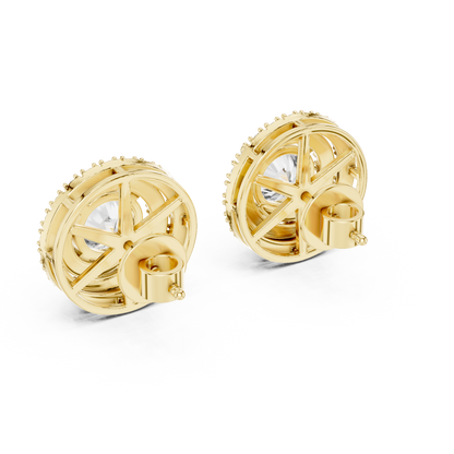 Round Lab Grown Diamond Double Halo Stud Earrings | 10K, 14K, and 18K Gold | ER-0017