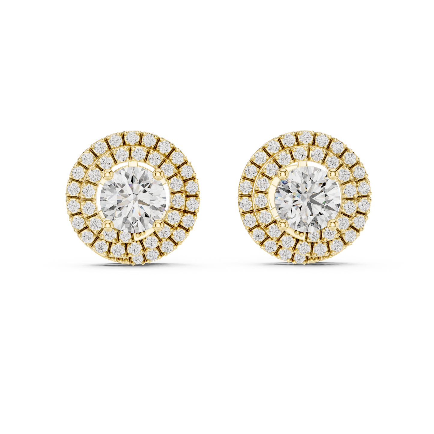 Round Lab Grown Diamond Double Halo Stud Earrings | 10K, 14K, and 18K Gold | ER-0017