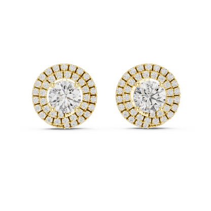 Round Lab Grown Diamond Double Halo Stud Earrings | 10K, 14K, and 18K Gold | ER-0017