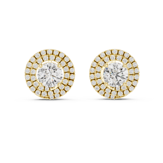 Round Lab Grown Diamond Double Halo Stud Earrings | 10K, 14K, and 18K Gold | ER-0017